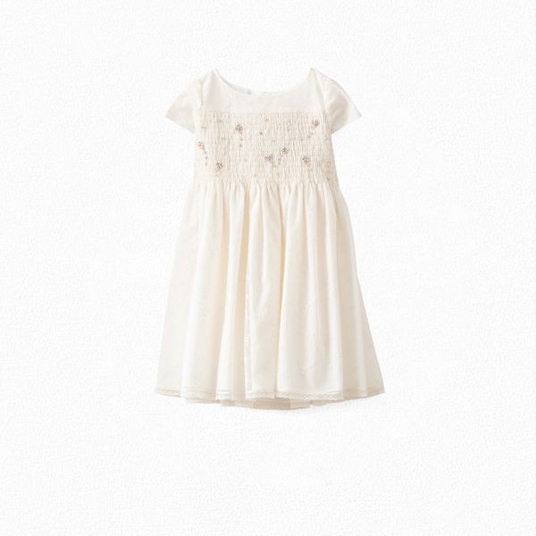 Robe couture smockée fille blanc lait - Bonpoint vintage