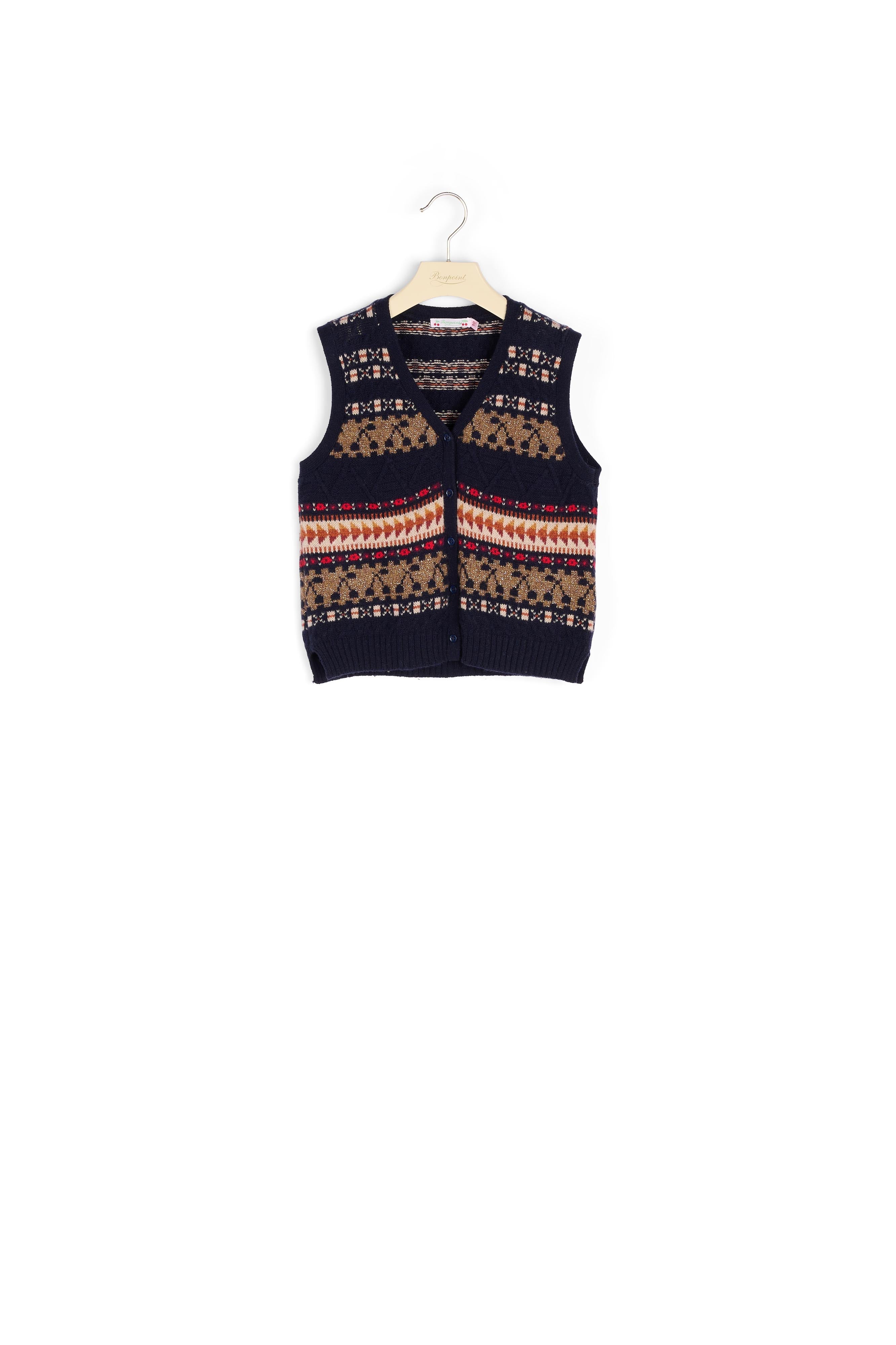 Gilet jacquard sans manches fille - Bonpoint vintage