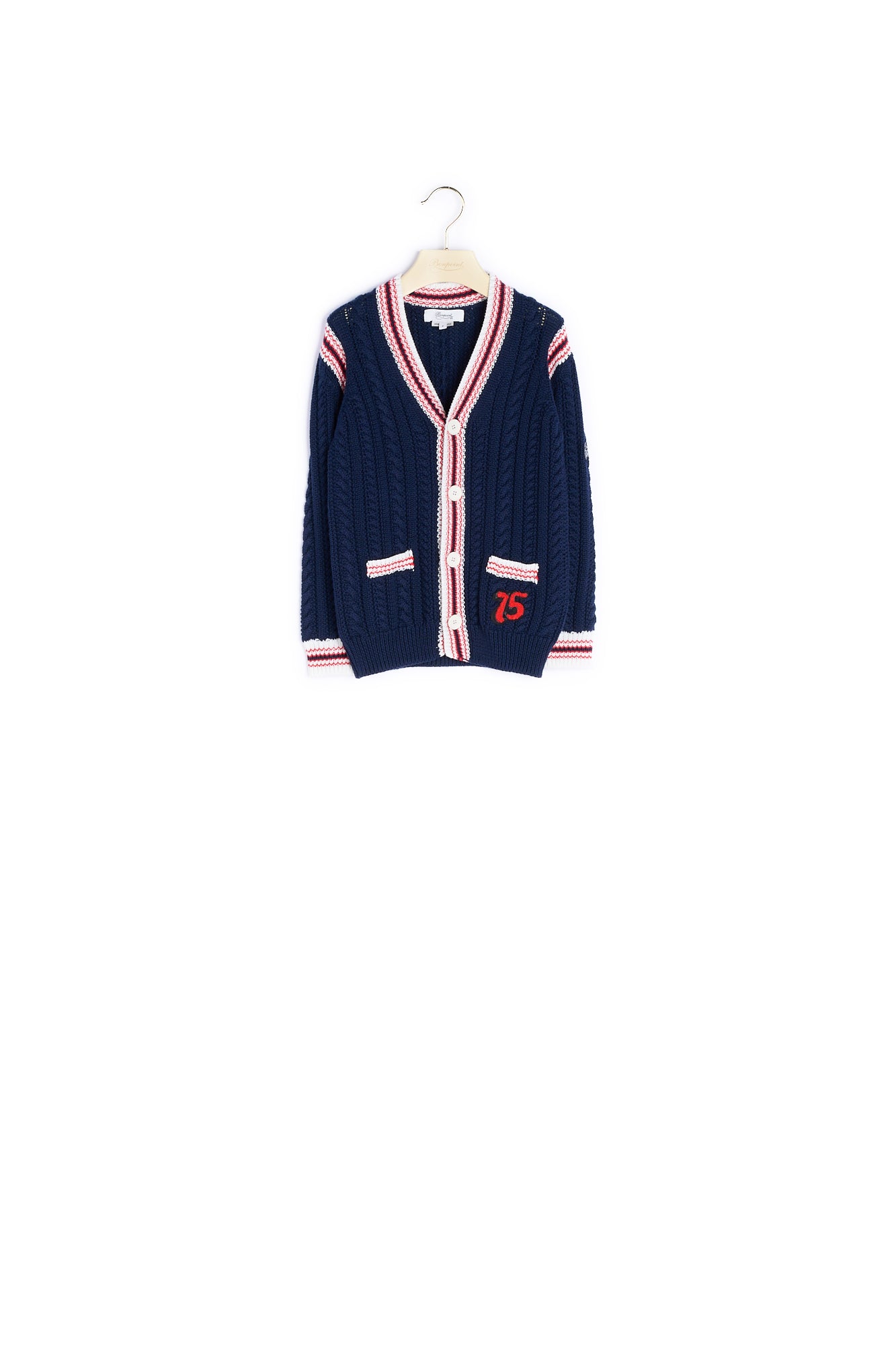 Cardigan torsades et patchs - Bonpoint vintage