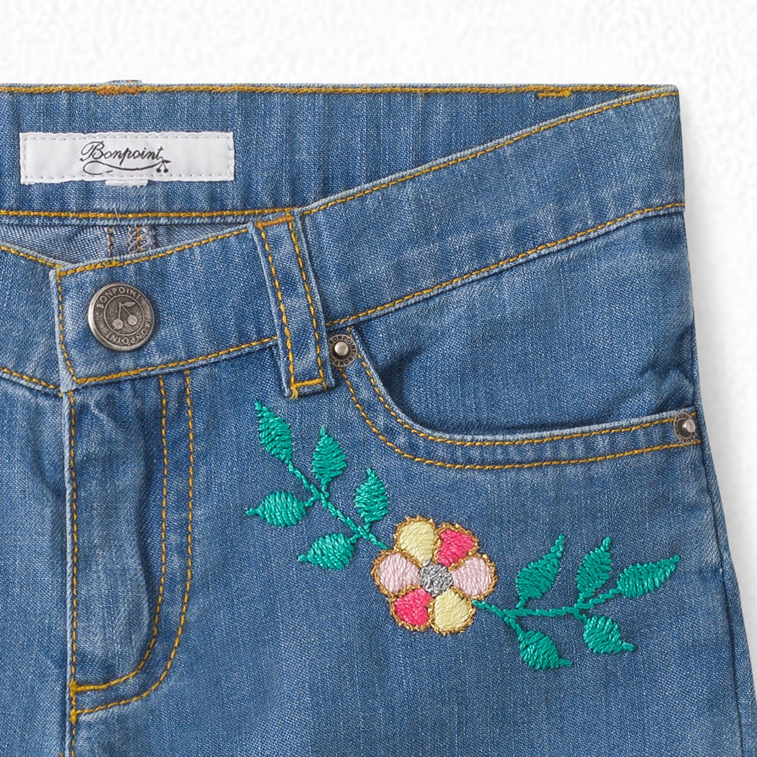 Short en denim rebrodé fille - Bonpoint vintage