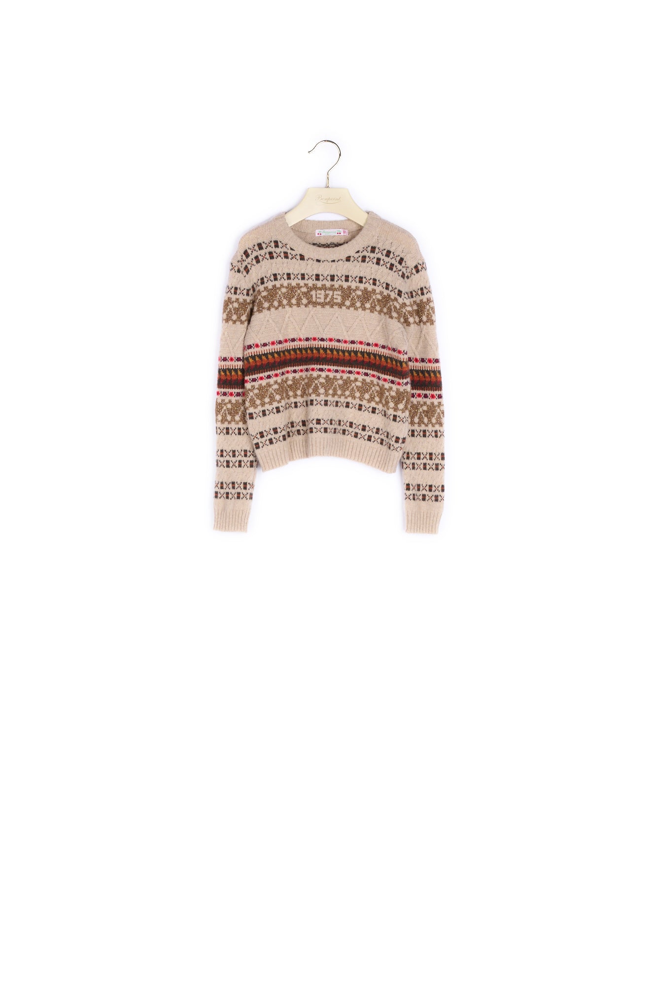 Pull torsadé cerises 1975 - Bonpoint vintage