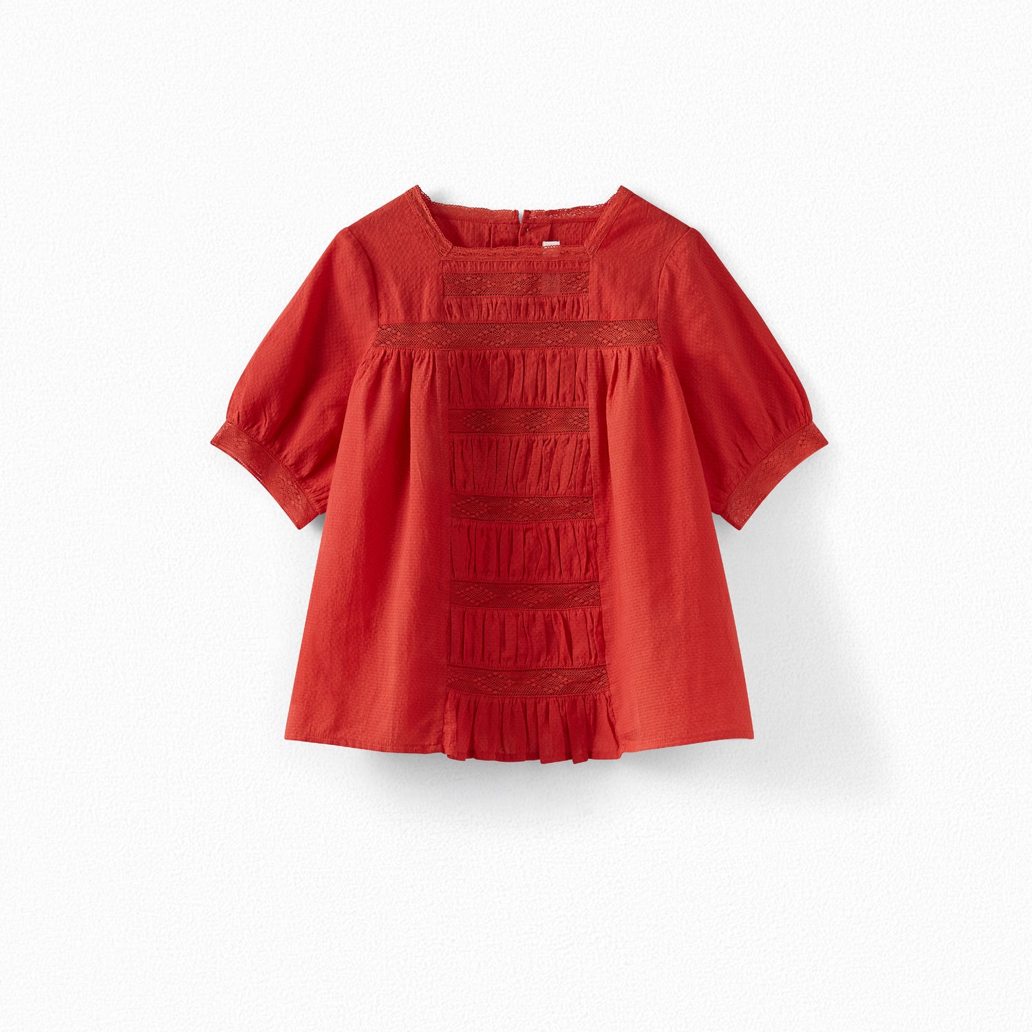 Blouse en coton façonné et dentelle fille - Bonpoint vintage