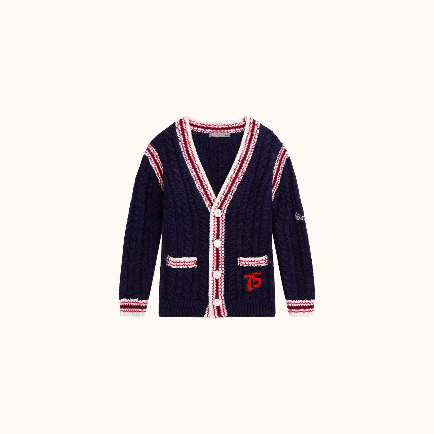 Cardigan torsades et patchs - Bonpoint vintage