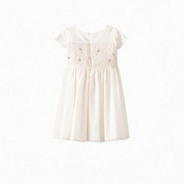 Robe couture smockée fille blanc lait - Bonpoint vintage