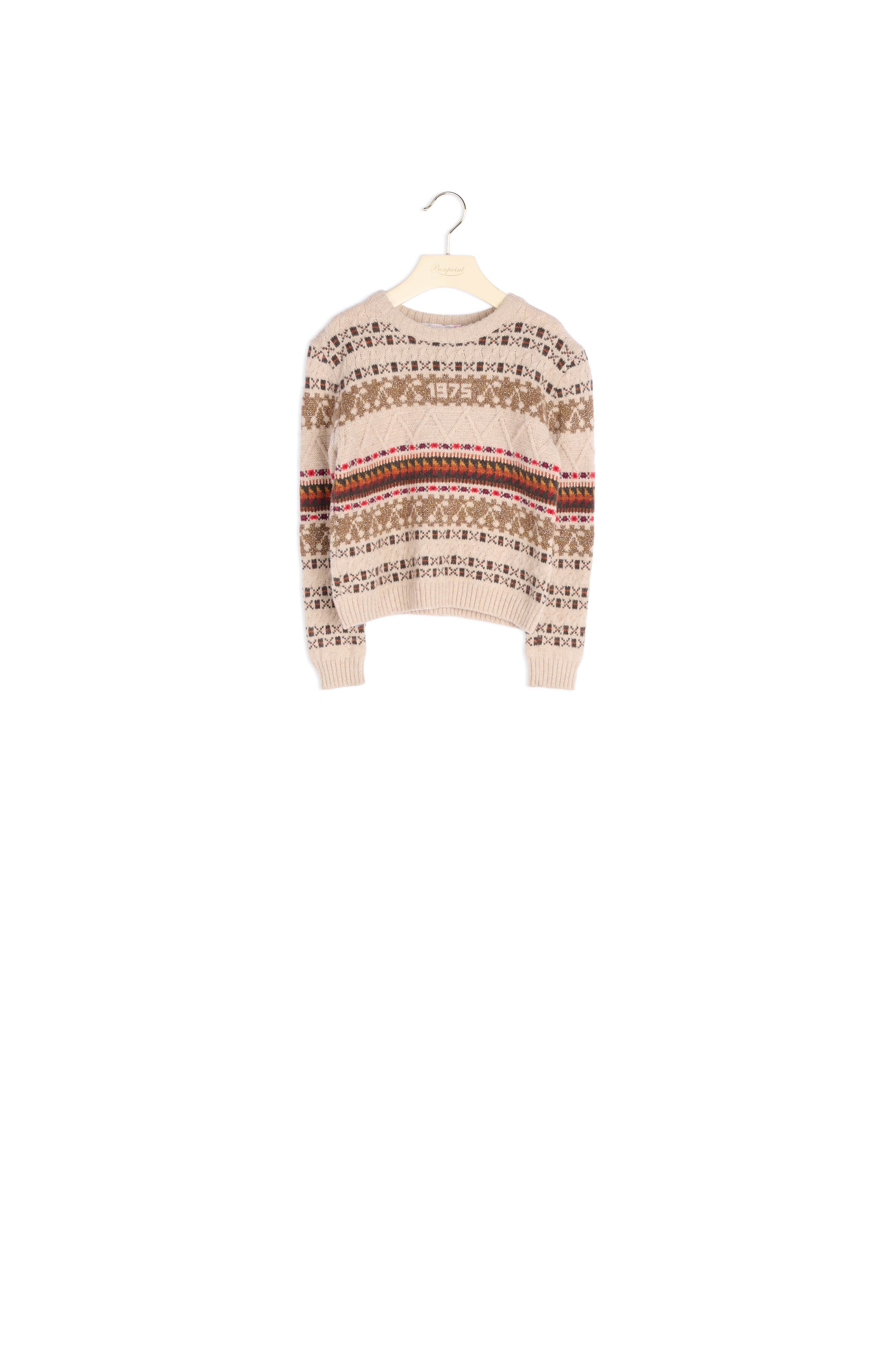 Pull torsadé cerises 1975 - Bonpoint vintage