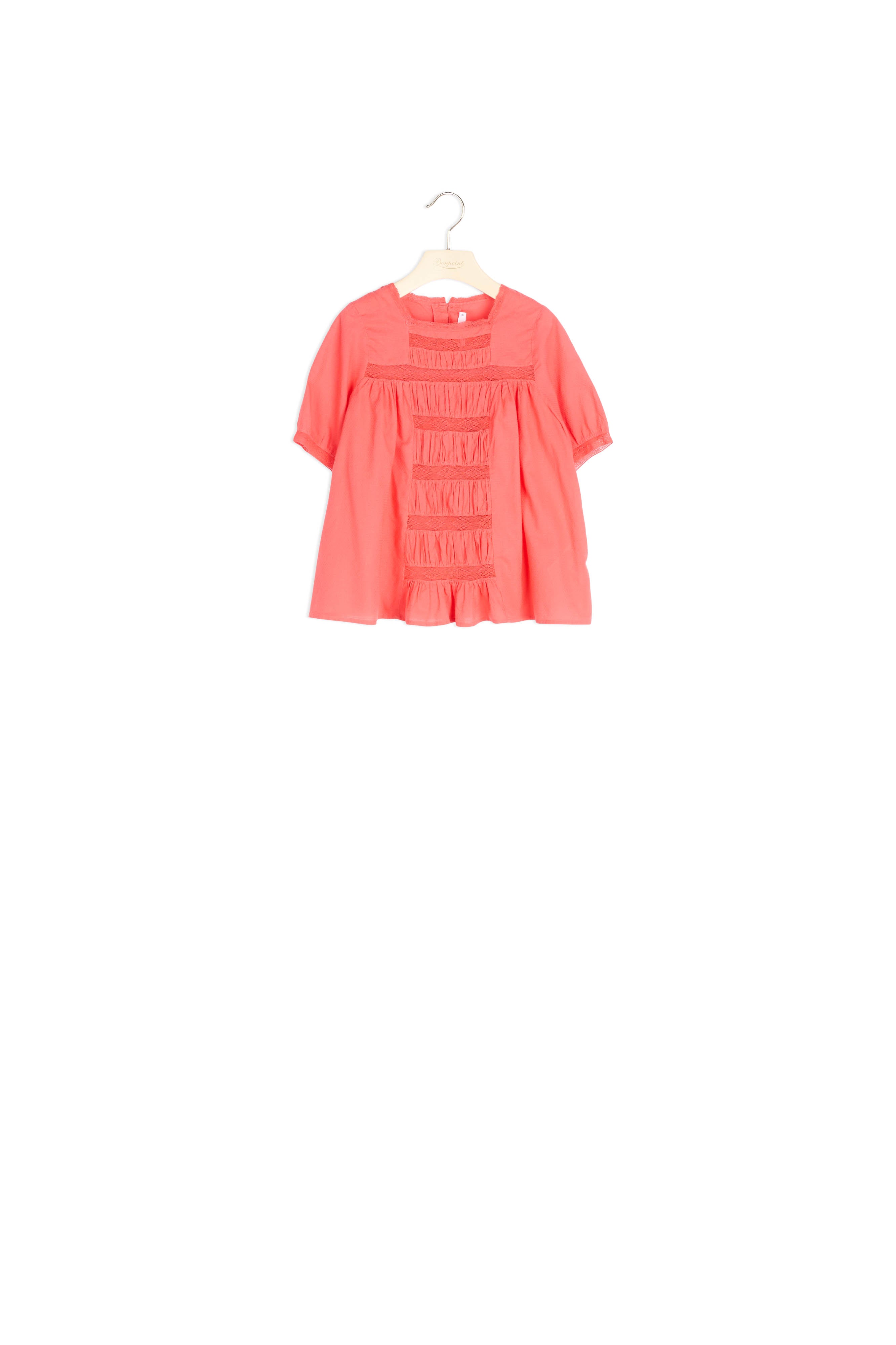 Blouse en coton façonné et dentelle fille - Bonpoint vintage