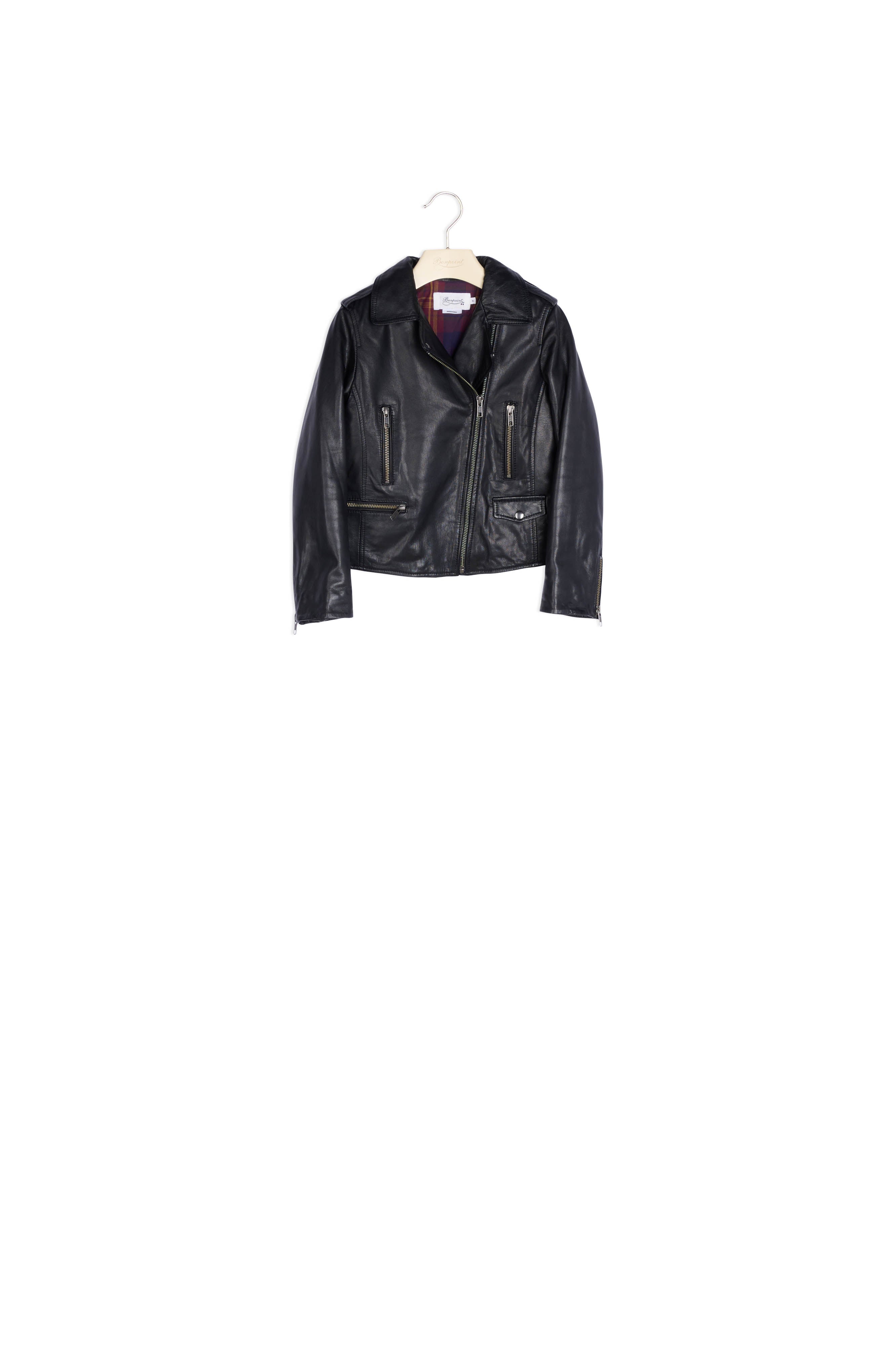 Veste perfecto en cuir mixte noir - Bonpoint vintage