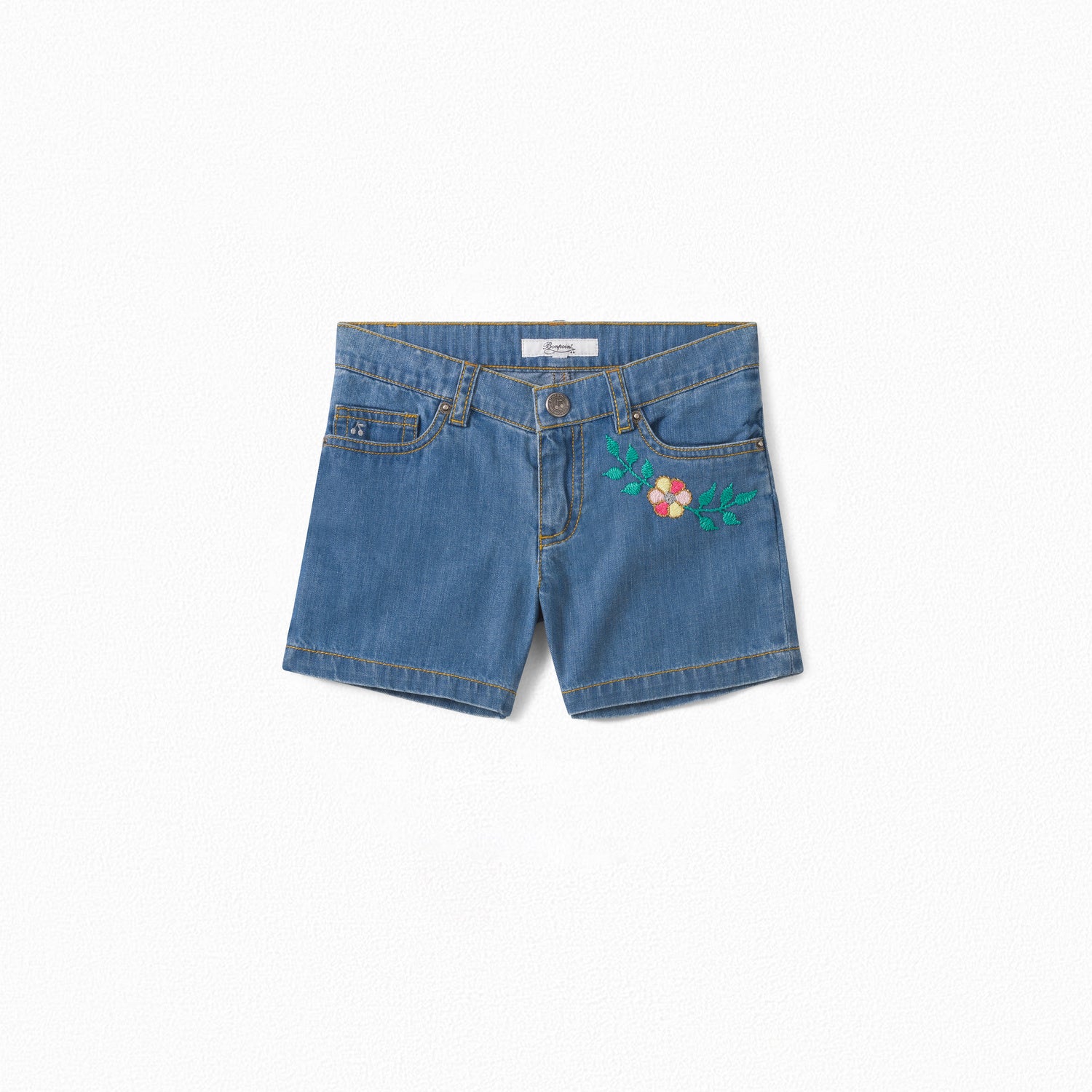 Short en denim rebrodé - Bonpoint vintage