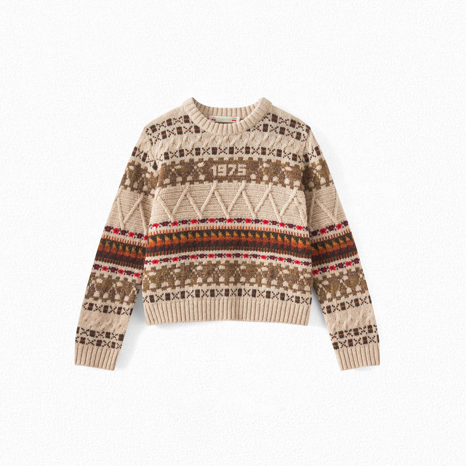 Pull torsadé cerises 1975 - Bonpoint vintage